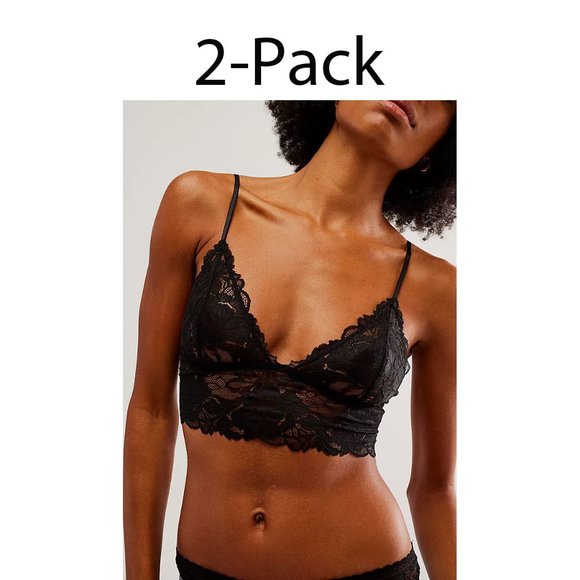NWT FREE PEOPLE Everyday Lace Longline Bralette 2-Pack / Black both Sz Large - Picture 2 of 6